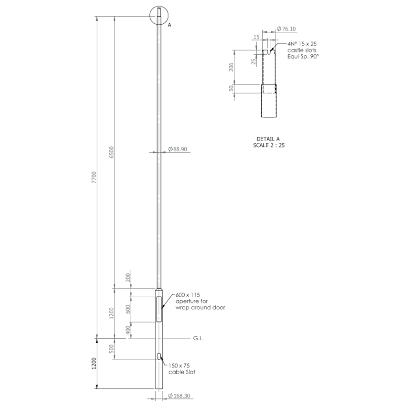 Lighting Column 8m Steel Galvanised Tubular Lamp Post (89mm) Root